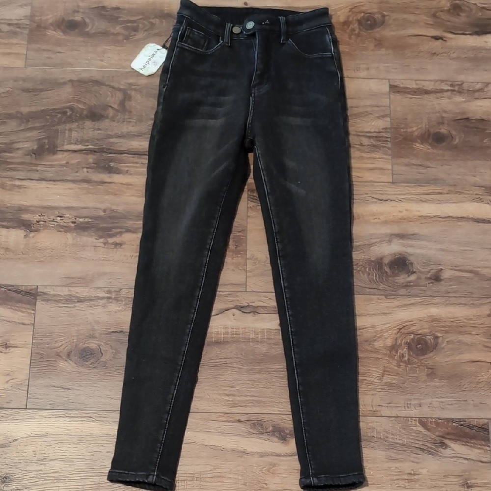 NWT heipeiwa Fleece Lined Elegant Black Skinny Jeans for Women